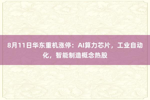 8月11日华东重机涨停：AI算力芯片，工业自动化，智能制造概念热股