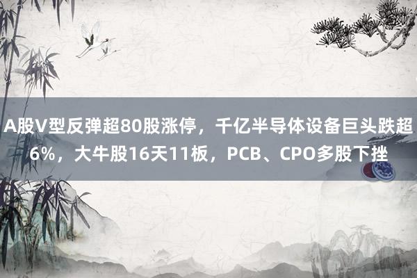 A股V型反弹超80股涨停，千亿半导体设备巨头跌超6%，大牛股16天11板，PCB、CPO多股下挫