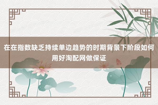 在在指数缺乏持续单边趋势的时期背景下阶段如何用好淘配网做保证