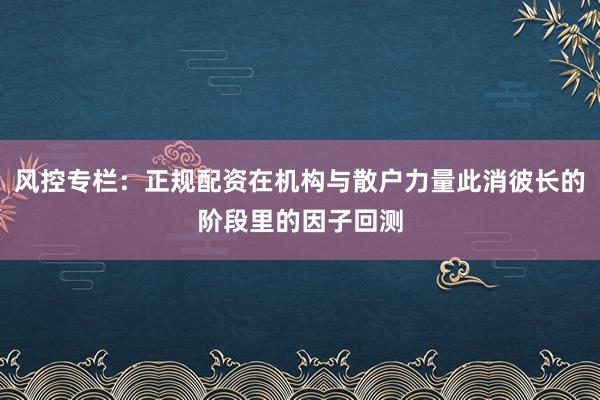 风控专栏：正规配资在机构与散户力量此消彼长的阶段里的因子回测