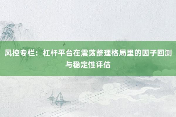 风控专栏：杠杆平台在震荡整理格局里的因子回测与稳定性评估
