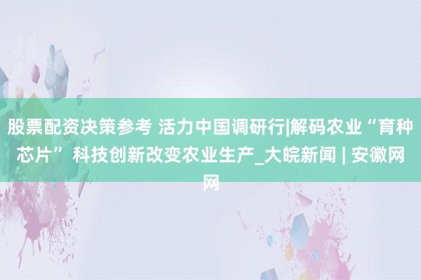 股票配资决策参考 活力中国调研行|解码农业“育种芯片” 科技创新改变农业生产_大皖新闻 | 安徽网