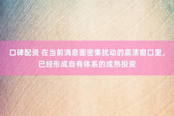 口碑配资 在当前消息面密集扰动的震荡窗口里，已经形成自有体系的成熟投资