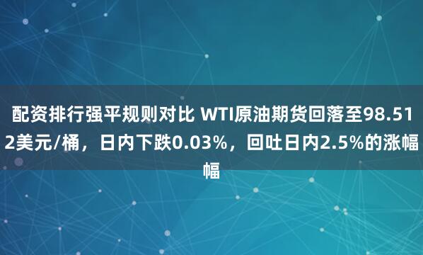 配资排行强平规则对比 WTI原油期货回落至98.512美元/桶，日内下跌0.03%，回吐日内2.5%的涨幅